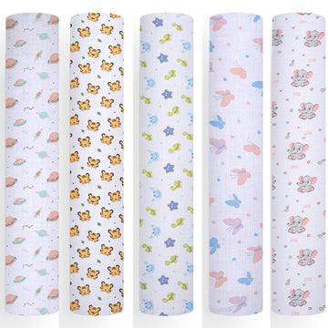 Threads & Yarn Organic Muslin Cotton Swaddle Wrap for New Born, 100 cm x 100 cm, Multicolor, Pack of 5 (Mixed)