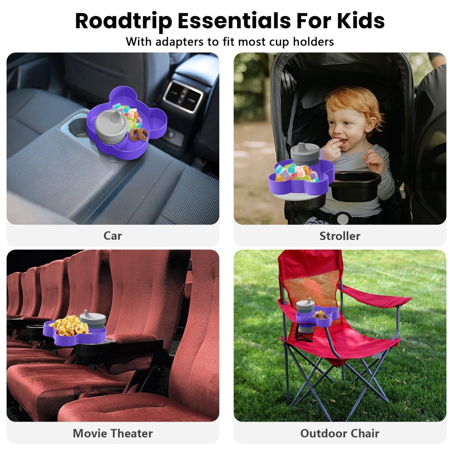 Car Seat Tray - Convert Cup Holder To A Tray For Snacks, Toys, 360 Rotatable For Kids Travel, Booster, Stroller And Anywhere (Pu