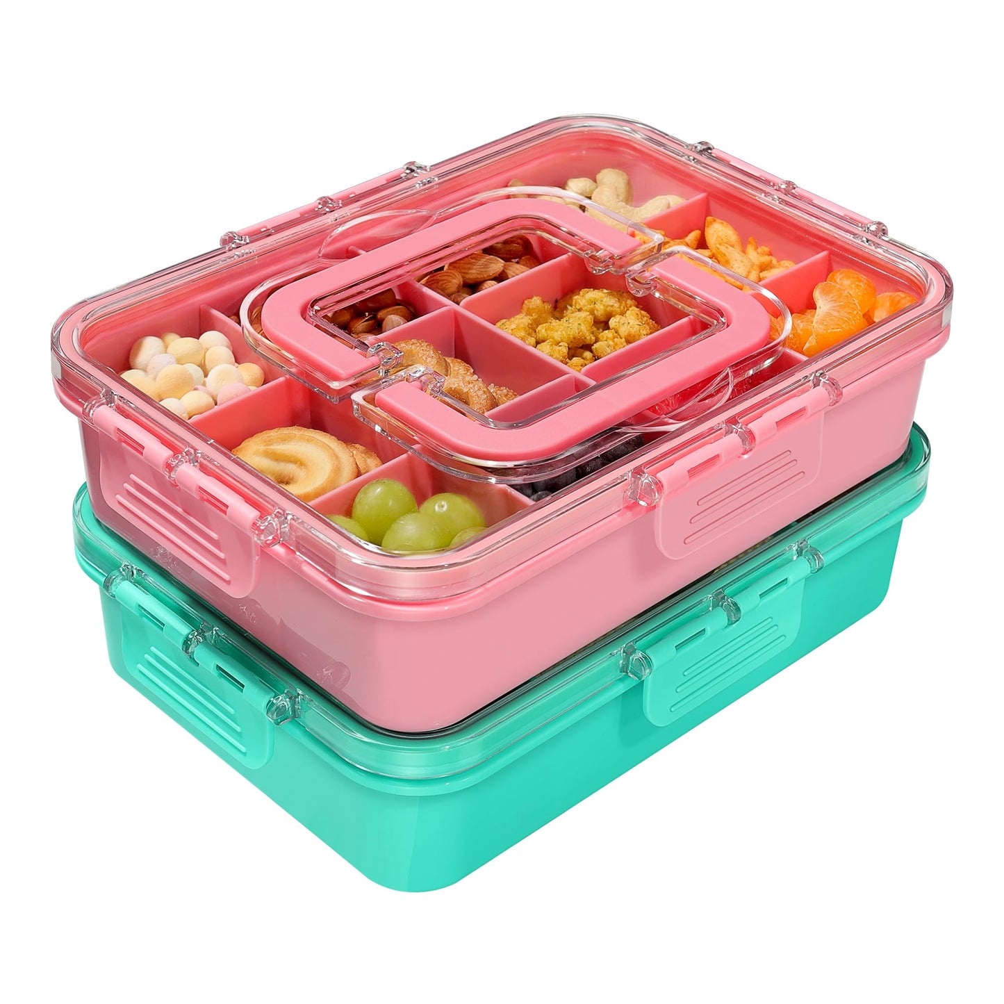 Xyptorix 2 Pcs Snack Box Container for Kids - Adjustable 12-Compartment Snack Containers, Reusable Bento Box, Dishwasher Safe, B