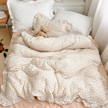 Bulutu Soft Cotton Muslin Duvet Cover Girls Kids Floral Duvet Cover Beige Crib Bedding Comforter Cover Quilt Cover, 47'X59', C