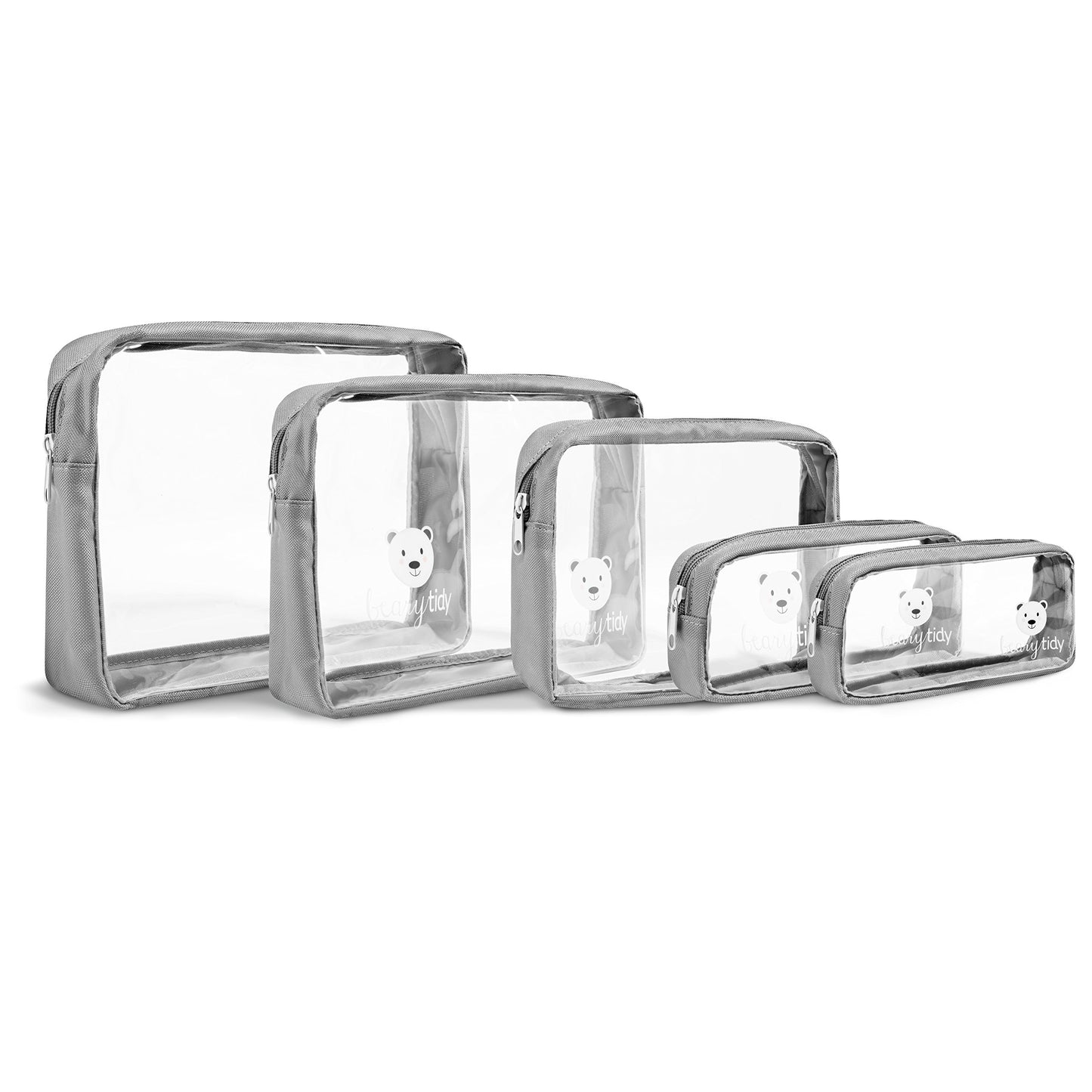 Beary Tidy 5 Piece Diaper Bag Organizer Pouch Set, Clear With Zippers And Nestable
