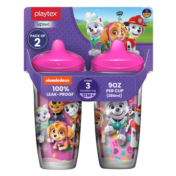Playtex Baby Sipsters Stage 3 Paw Patrol Sippy Cups, Spill-Proof, Leak-Proof, Insulated - Pink, 9 Oz, 2 Count