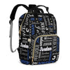 Perarts Custom Diaper Bag Backpack for Baby Girls Boys, Black Blue Personalized Mommy Nursing Bag with Name Customized Casual Ba