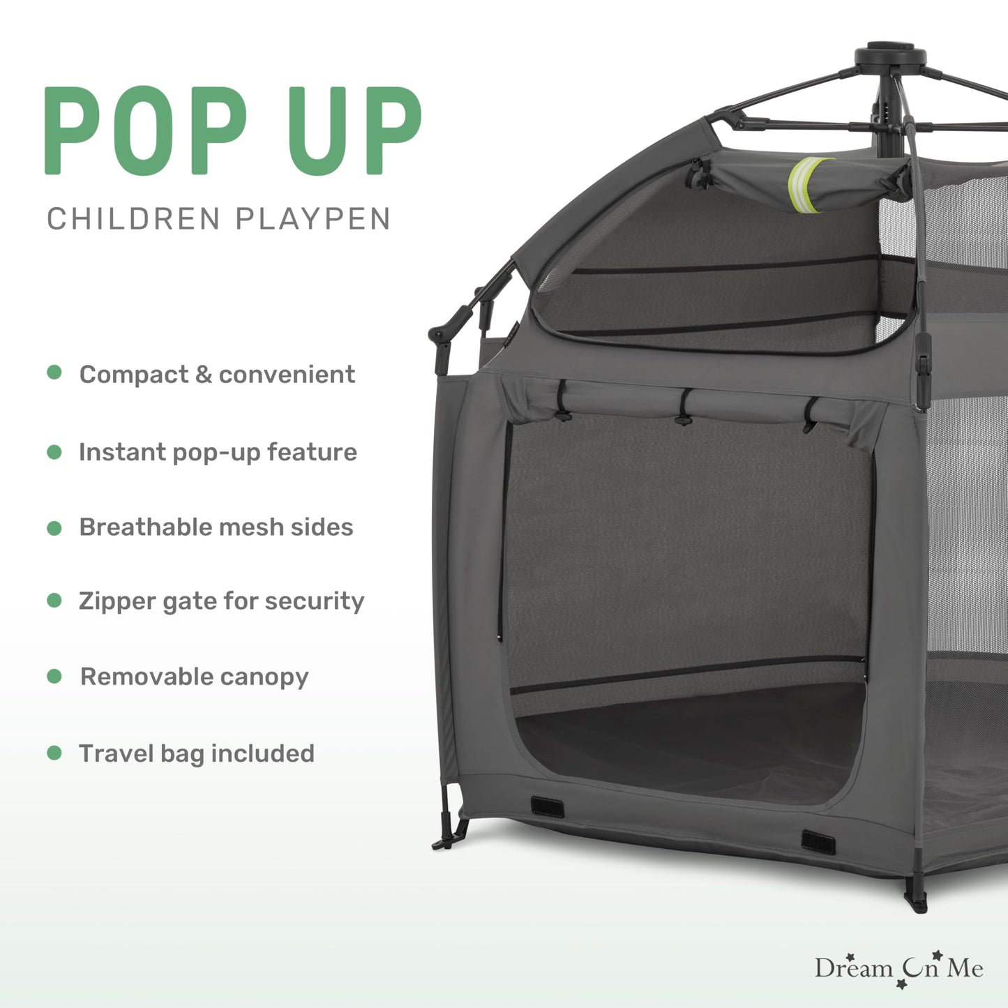 Dream On Me Pop Up Children Playpen In Charcoal, Easy Set Up For Babies And Toddlers, Breathable Mesh Sides, One Hand Easy Fold,