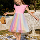 Flypigs Toddler Tutu Dress Girls Fluffy Summer Dresses Cute Pink Rainbow Flower Valentine Pageant Dress For 4Years