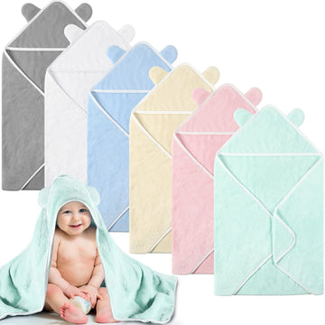 6 Pieces Baby Bath Towels 30 X 30 Inch Hooded Baby Towel Hooded Bath Blanket Absorbent Coral Fleece Hooded Baby Bath Shower Towe