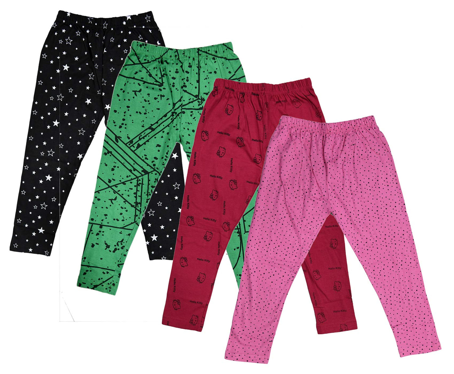 IndiWeaves Girls Combo Pack of Cotton Printed Capri (Black/Green/Maroon/Pink_1314 Years) Pack of 4