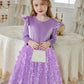 Arshiner Lavender Dress For Girls Velvet Tulle Tutu Long Sleeve Birthday Outfit Butterfly Size 7