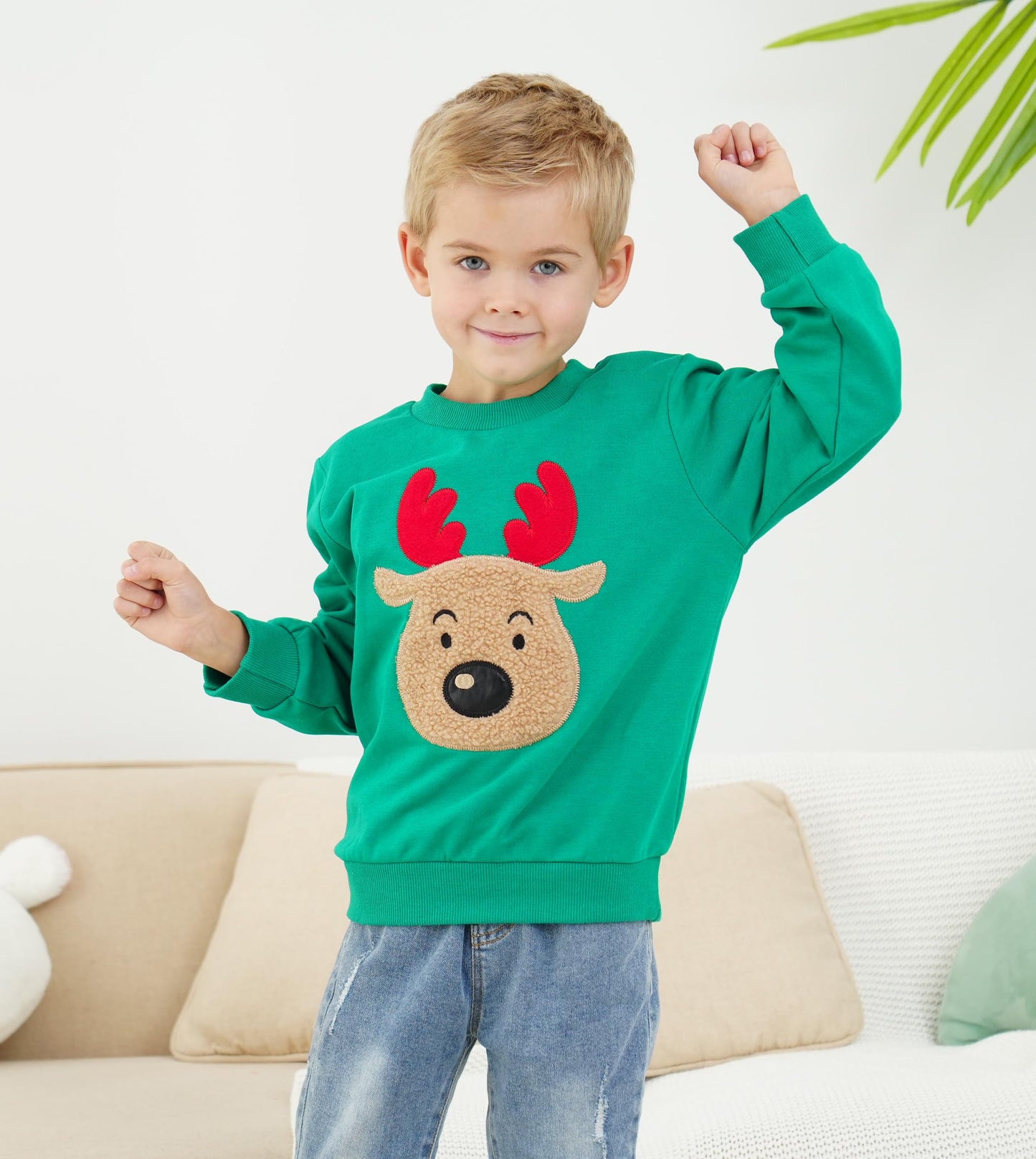 Akyzic Baby Boys Sweatshirts Christmas Reindeer Shirt Kids Fleece Crewneck Pullover Winter Warm Toddler Girls Xmas Sweaters Tops