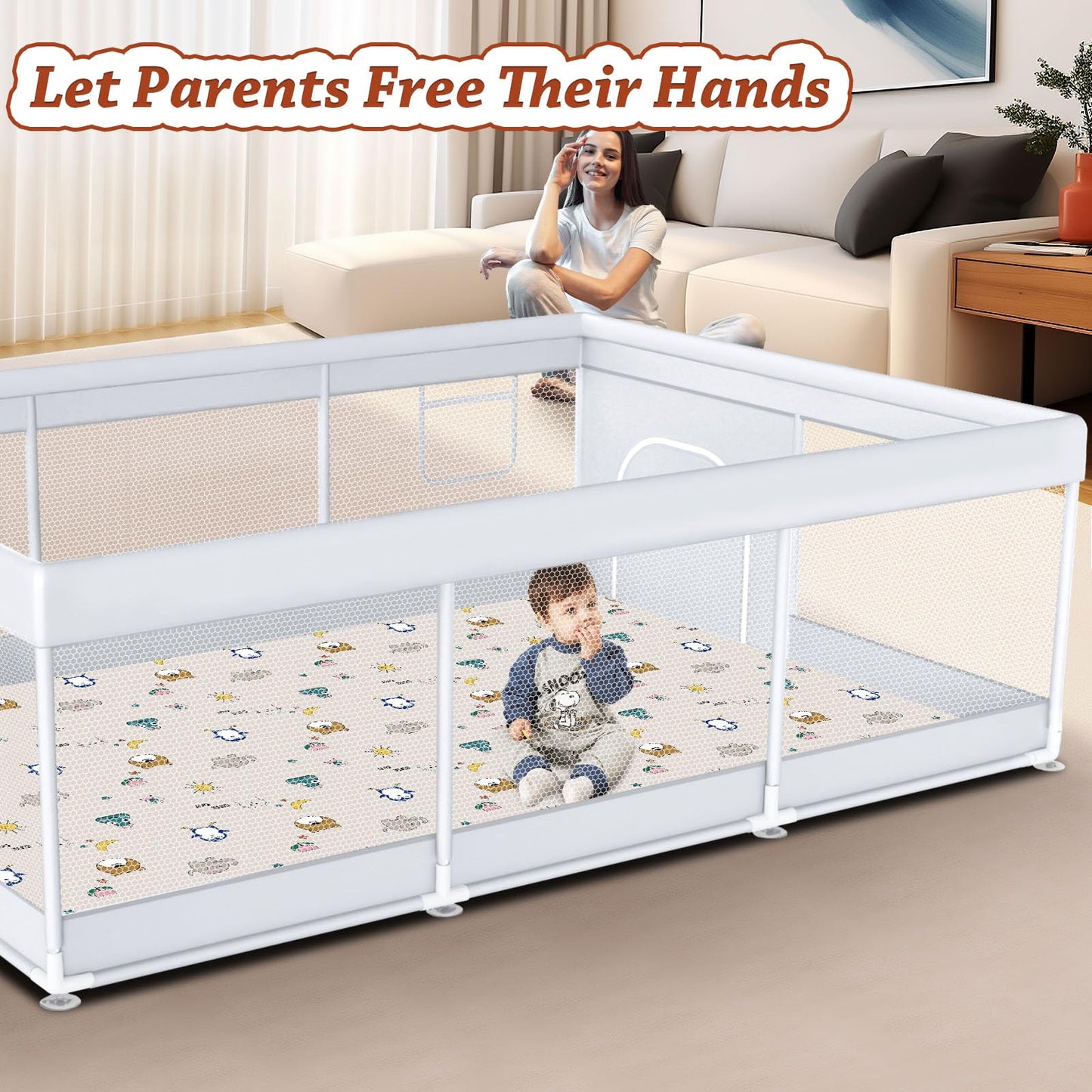 Baby Playpen With Mat 74 ' X 50 ' Large Play Yard Playpen For Babies And Toddlers With External Zipper Door Design Safety Baby