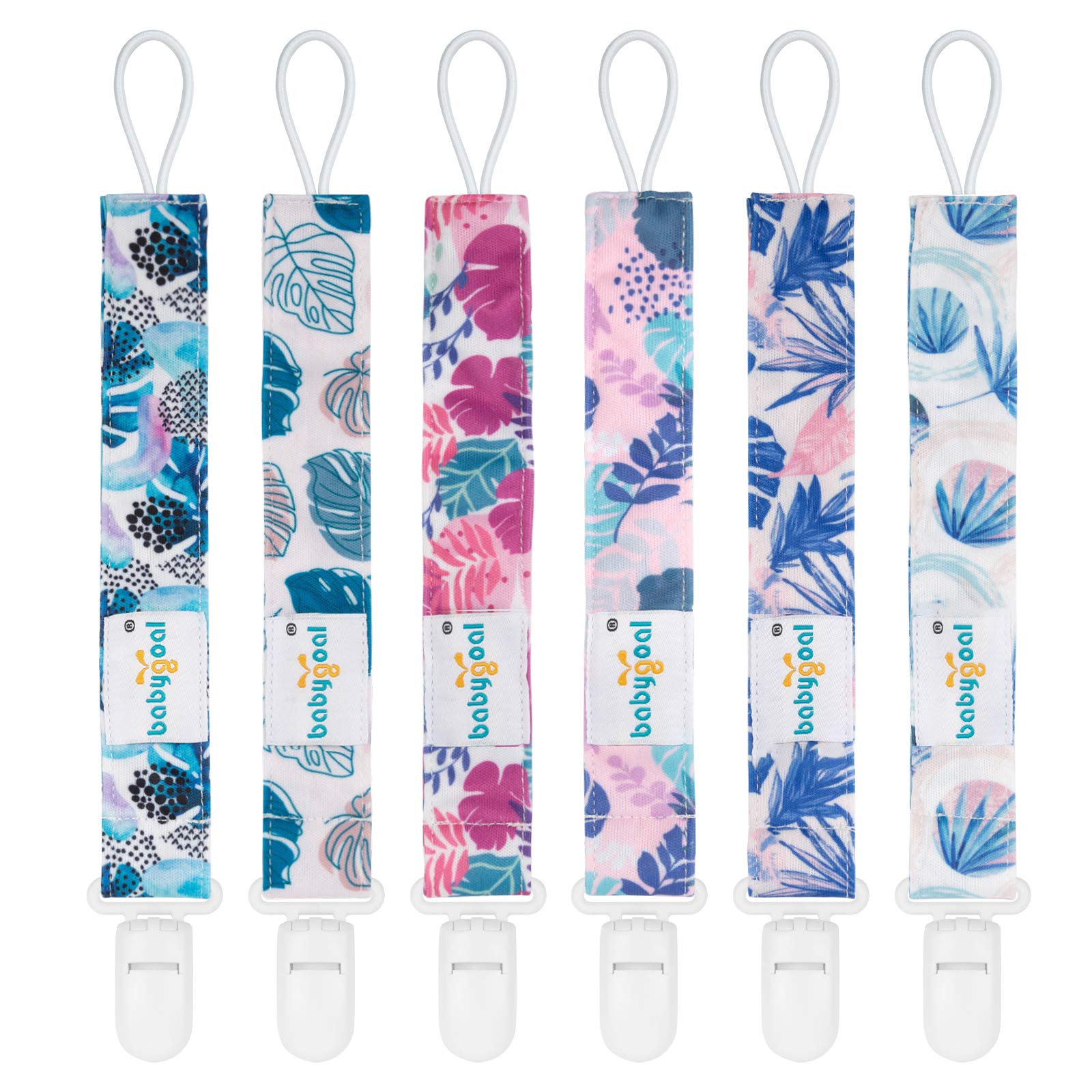 Babygoal Hawaii Pacifier Clips, 6 Pack Binky Paci Holder Clips And Leash For Boys And Girls Fits For Most Pacifier, Binkie Style