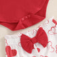 Rtnnsbbfcm Newborn Baby Girl Valentine'S Day Outfit Long Sleeve Ribbed Romper Heart Print Pants Headband 3Pcs Set (Red Heart, 0-