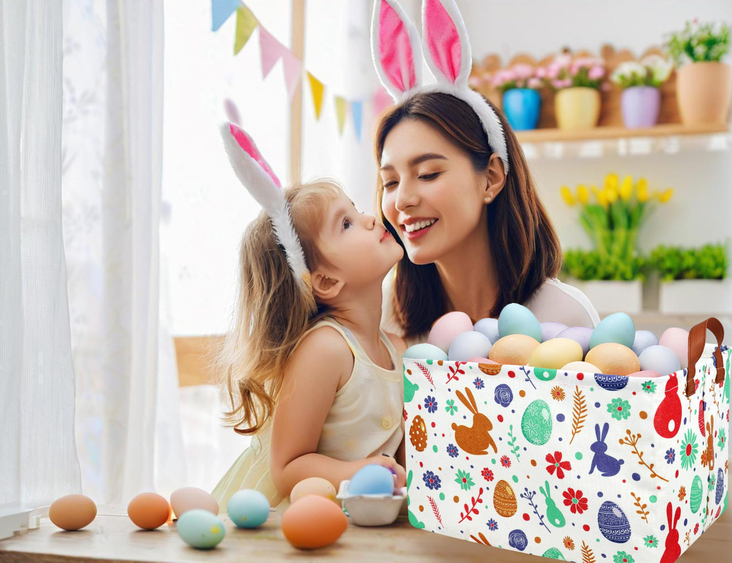 BOOHIT Large Easter Baskets for Kids Teen Boys Personalized Egg Hunting Baskets Baby Girl Fabric Empty Easter Gift Bakset ( boho