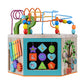 Teamson Kids Preschool Play Lab 7-in-1 Large Wooden Activity Cube Station Center Bead Maze and Counting for Kids Baby Toys, Natu