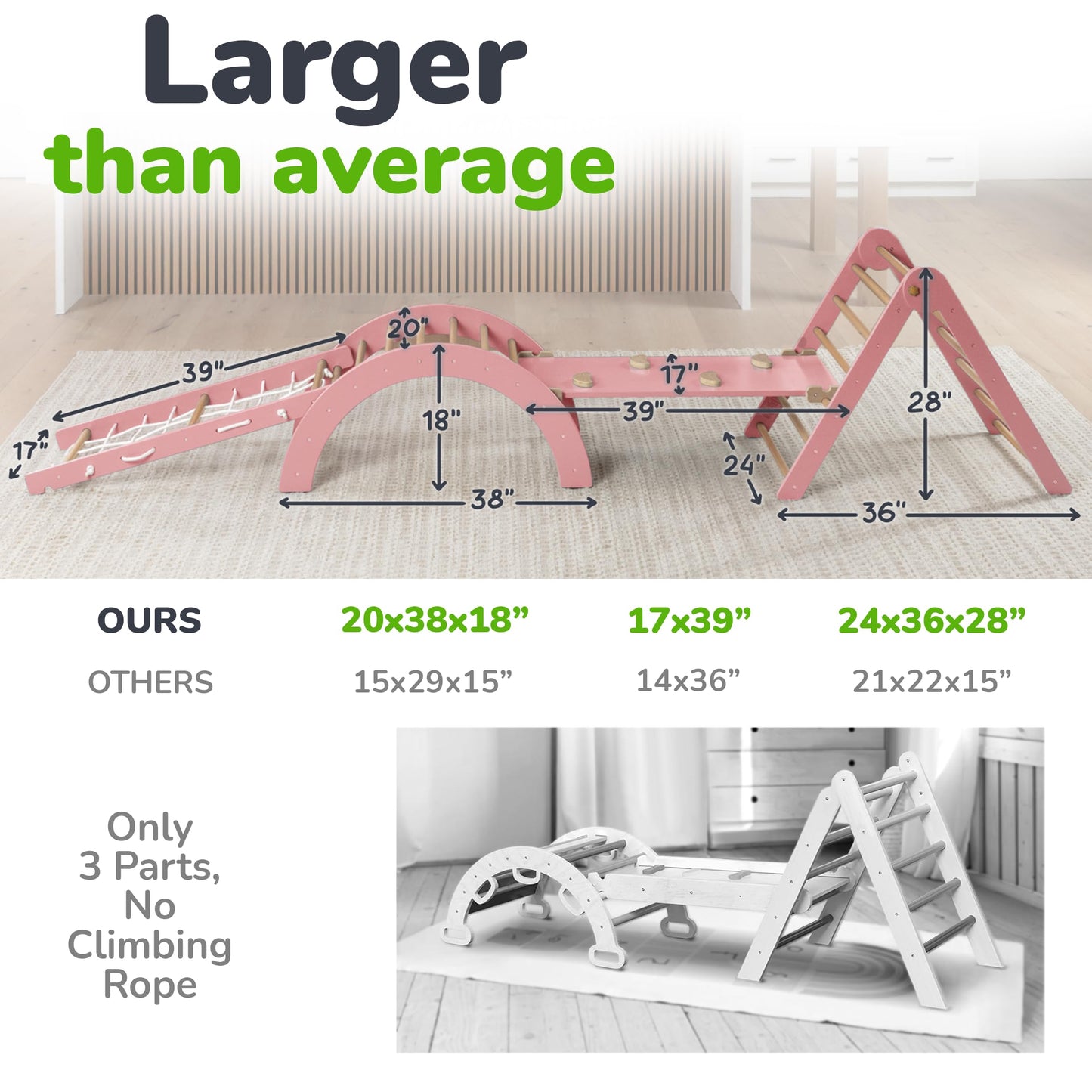 Ocodile Extra-Large 6-In-1 Pikler Triangle Climbing Set - Oversized Montessori Climbing Toys For Toddlers - Spacious Indoor Wood