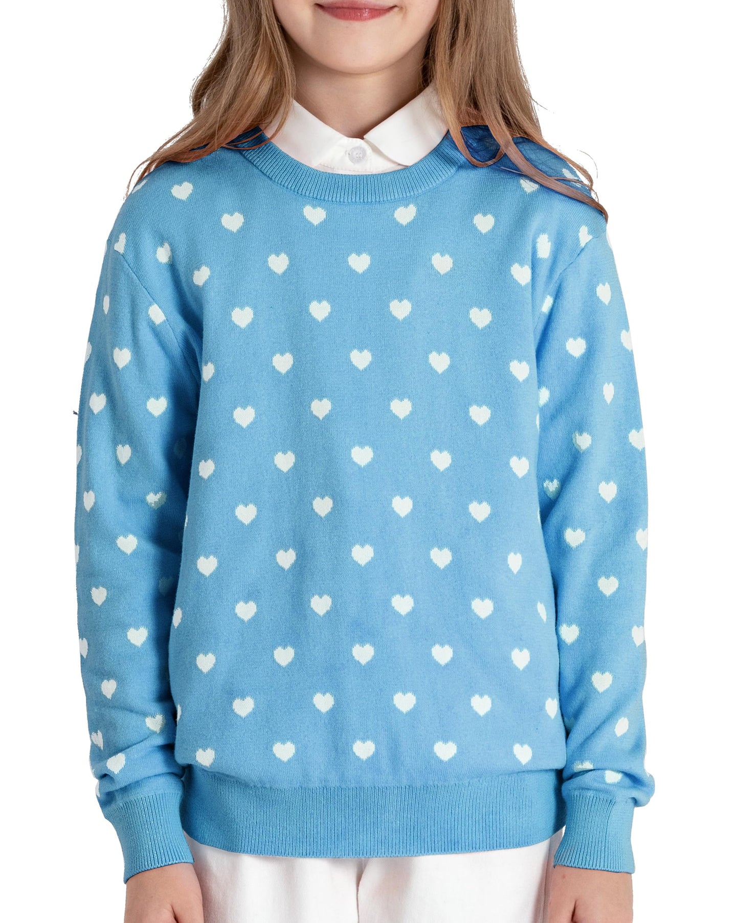 Boboyoyo Girls Sweaters Cotton Kids Heart Sweater Valentine Holiday Pullover Teen Clothes Crew Neck Knit Top Long Sleeve Light B