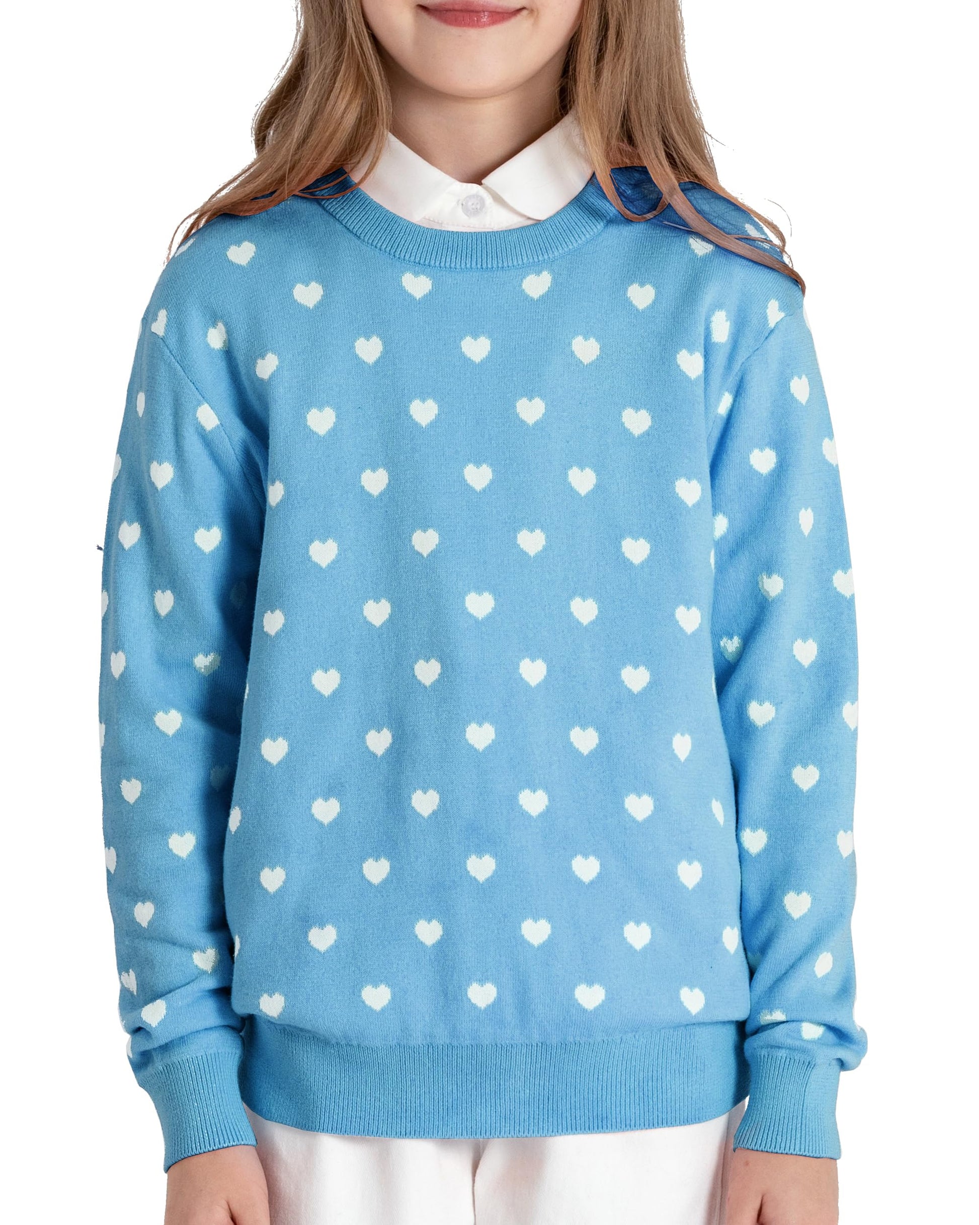 Boboyoyo Girls Sweaters Cotton Kids Heart Sweater Valentine Holiday Pullover Teen Clothes Crew Neck Knit Top Long Sleeve Light B