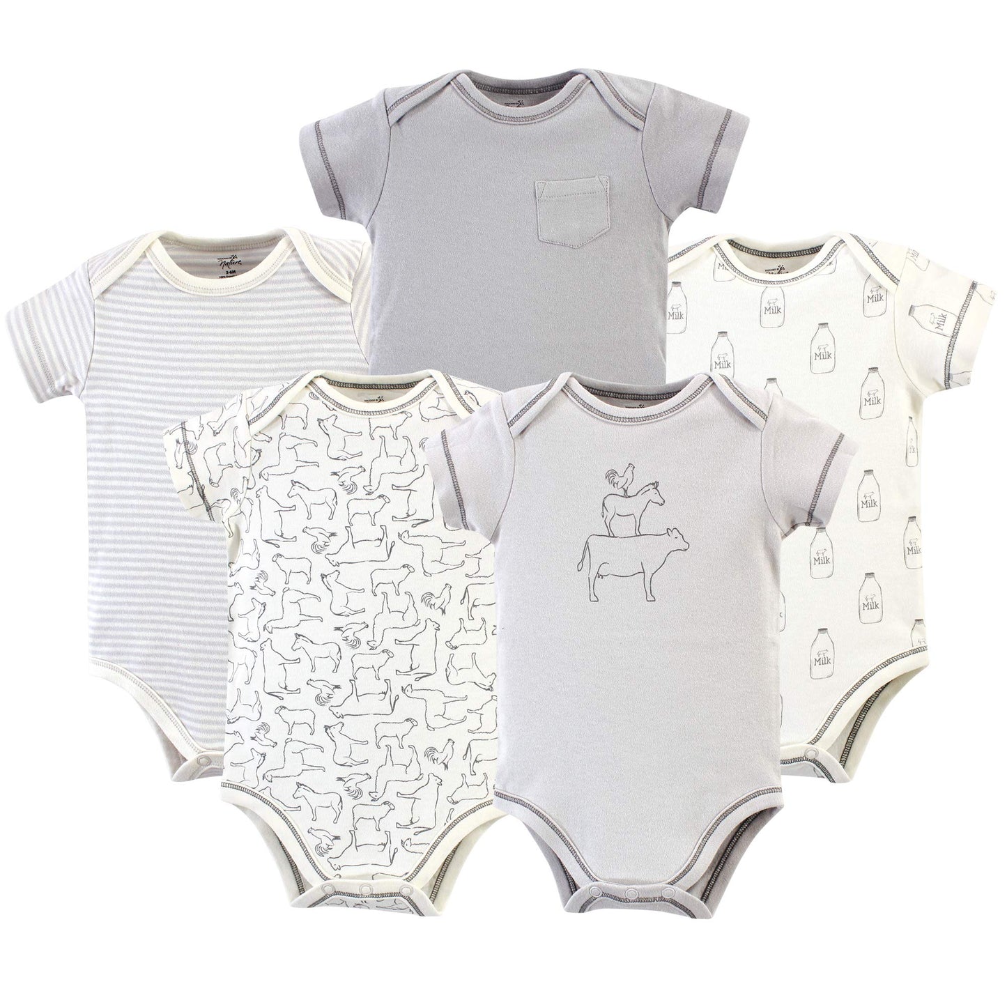 Touched By Nature Unisex Baby Organic Cotton Bodysuits, Farm Friends, 18-24 Months