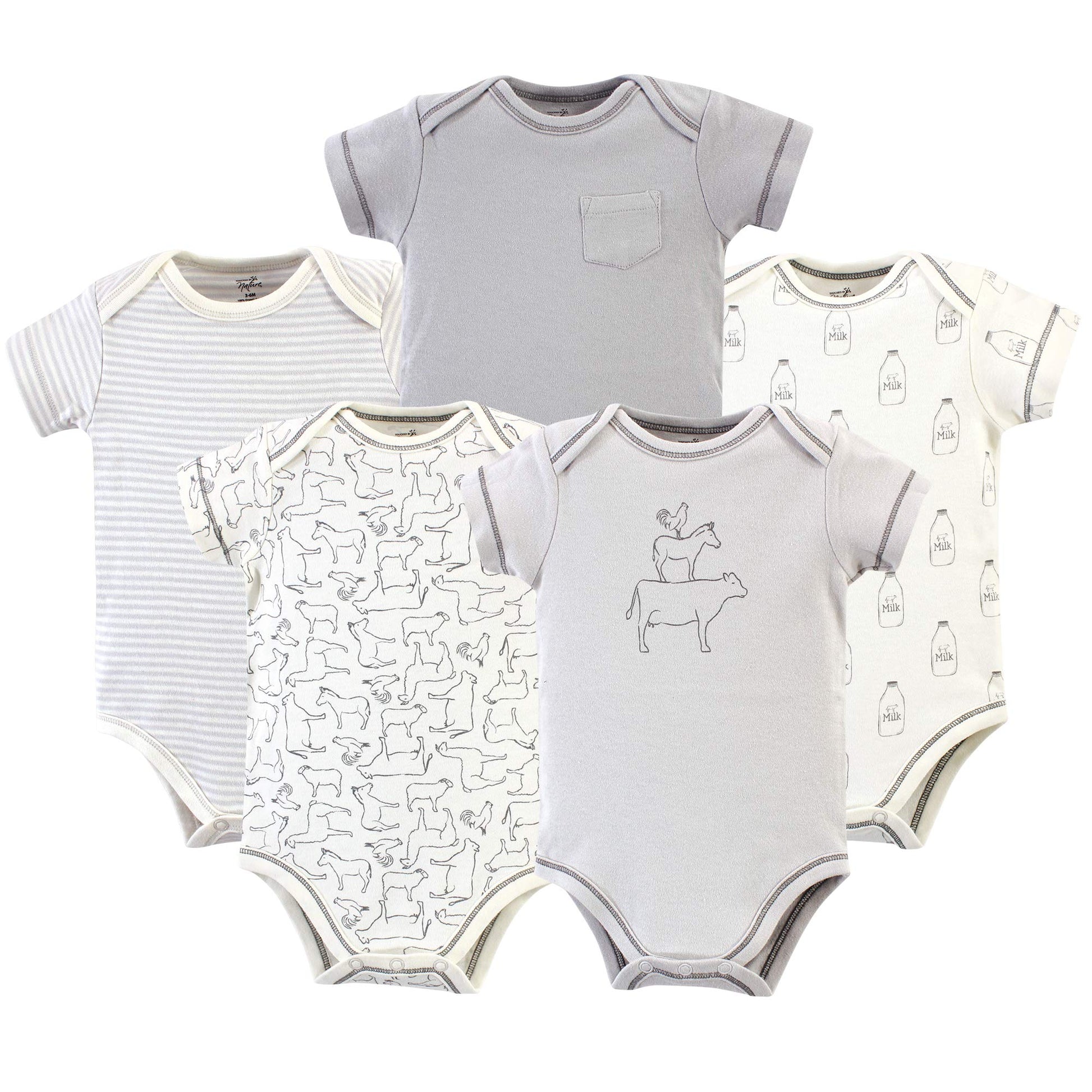Touched By Nature Unisex Baby Organic Cotton Bodysuits, Farm Friends, 18-24 Months