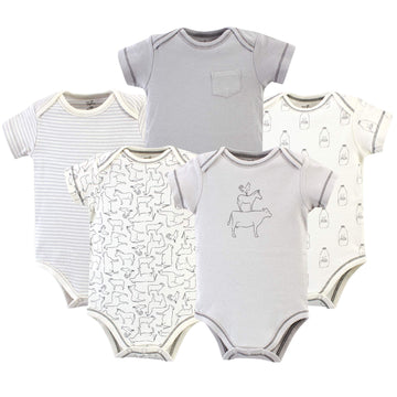 Touched By Nature Unisex Baby Organic Cotton Bodysuits, Farm Friends, 18-24 Months