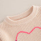 Nokpsedcb Baby Girl Cute Long Sleeve Heart Flowers Embroidery Oversized Sweater Toddler Valentine Outfit (Beige, 3-4 Years)