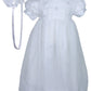 Christening Day Girls' White Organza Overlay Gown With Sheer Flowers 24M