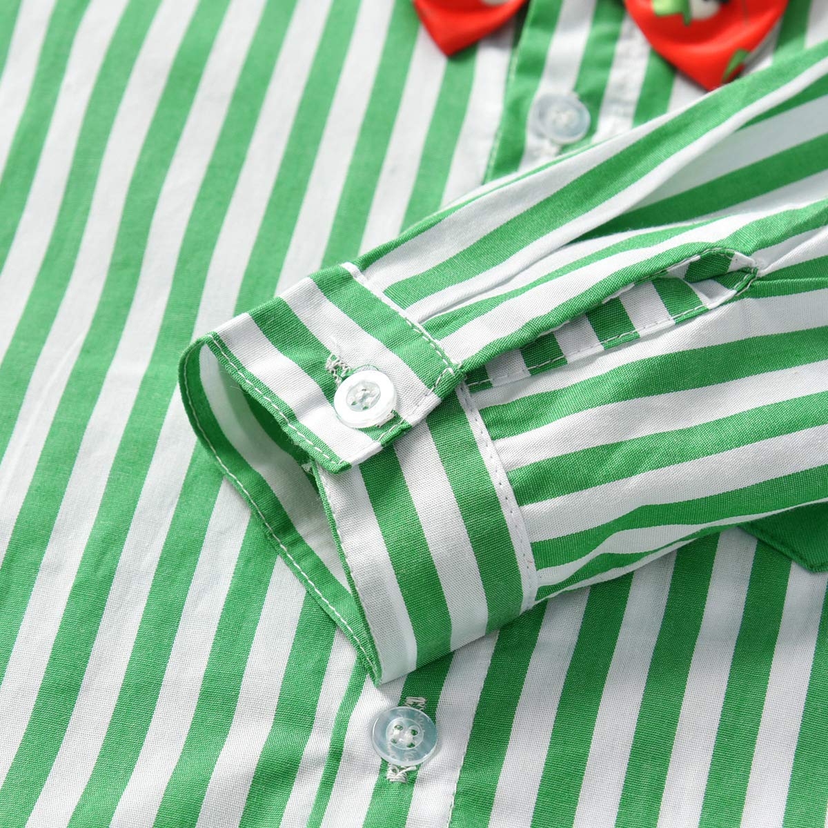 Mhsh Baby Boy Christmas Outfit Green Stripe Shirt With Bowtie And Pants Outfits, Newborn 3Pcs Pants And Top Sets(Green Stripe, 8