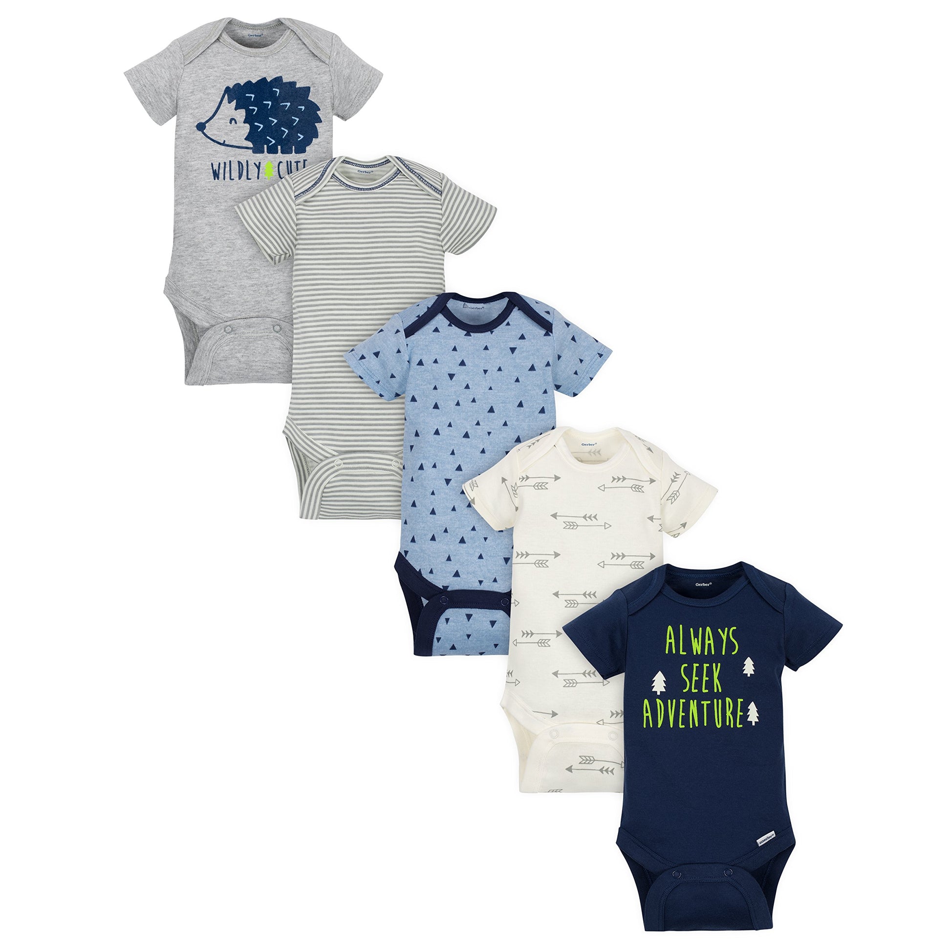 Gerber Baby Boys 5-Pack Short Sleeve Variety Onesies Bodysuits Hedgehog Newborn