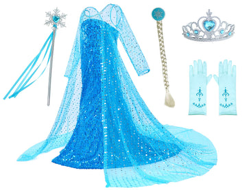 Luxury Princess Dress Costumes With Shining Long Cape Girls Birthday Party 7-8 Years