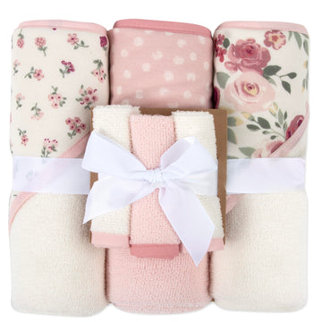 Hooded Baby Bath Towel and Washcloth 6 Piece Set for Newborns, Infants & Toddlers, Boys & Girls Baby Hooded Towels Set (Roses & 