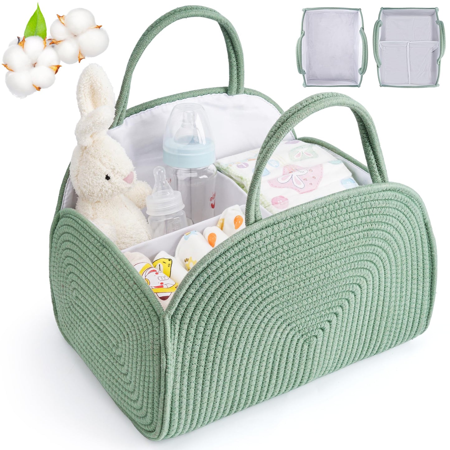 Diaper Caddy Organizer for Baby, Cotton Rope Baby Gift Basket, Portable Diaper Organizer for Changing Table, Diapers Nursery Sto