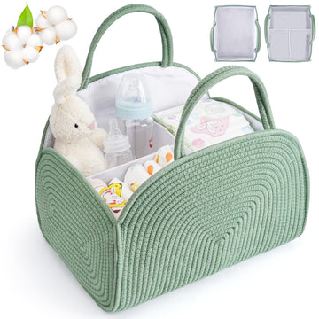 Diaper Caddy Organizer for Baby, Cotton Rope Baby Gift Basket, Portable Diaper Organizer for Changing Table, Diapers Nursery Sto