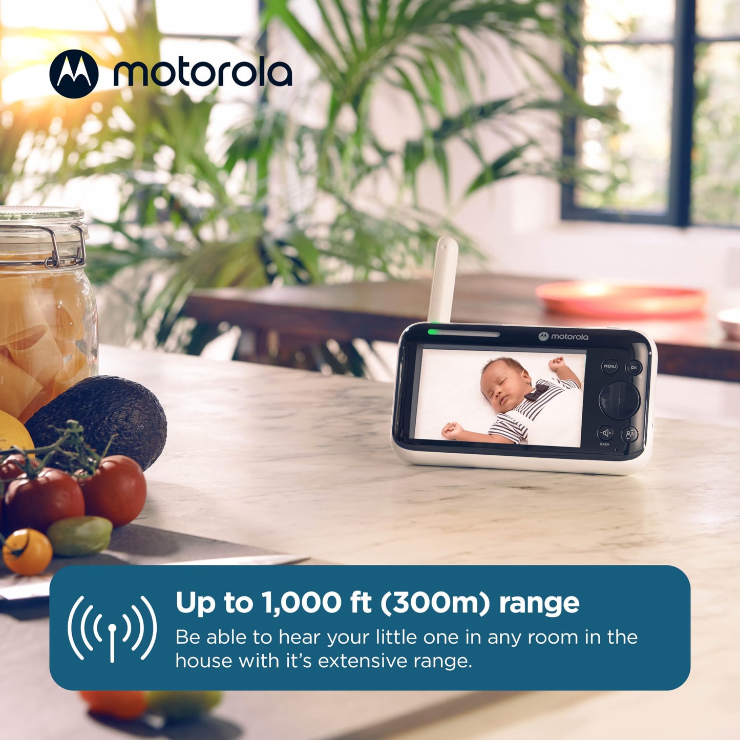 Motorola Baby Pip1610 Hd - 5' Motorized Video Baby Monitor W/Camera, Wall Mount, 1000Ft Range, Two-Way Audio, Room Temperature