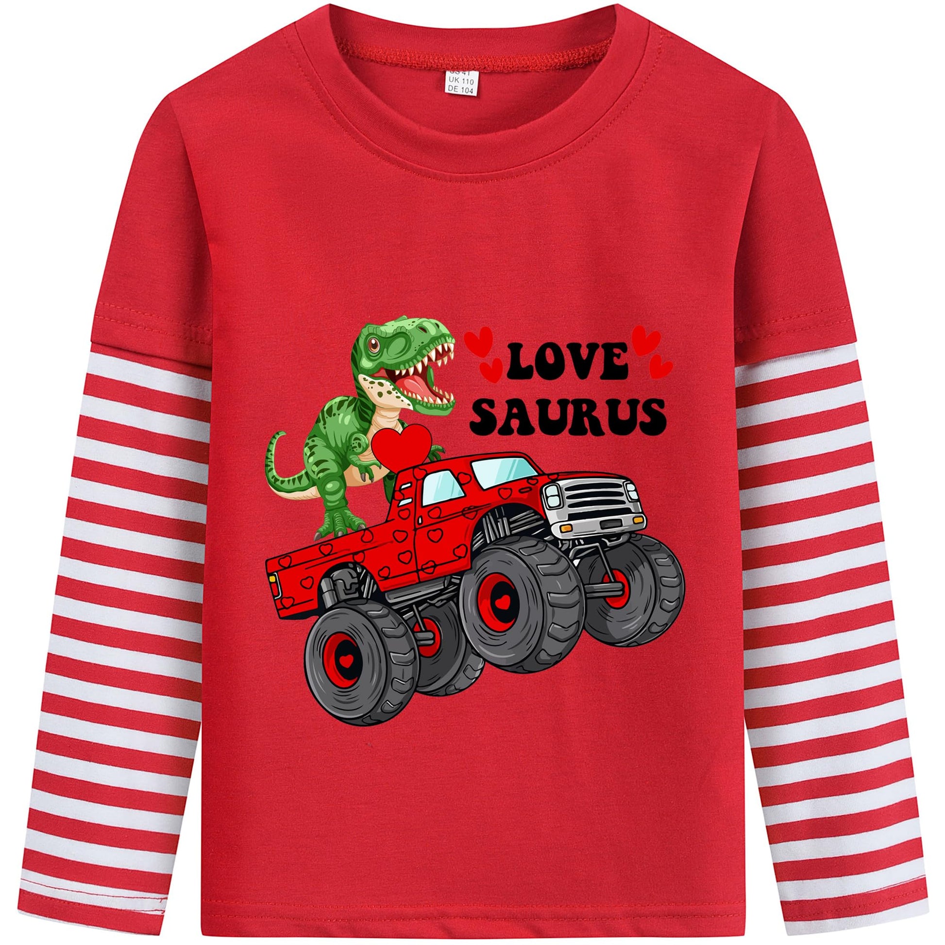 Toddler Boy Valentines Day Shirts Monster Truck Dinosaur Hug Heart Cotton Long Sleeve T-Shirt Love Saurus Kid Tee Top Clothes 6