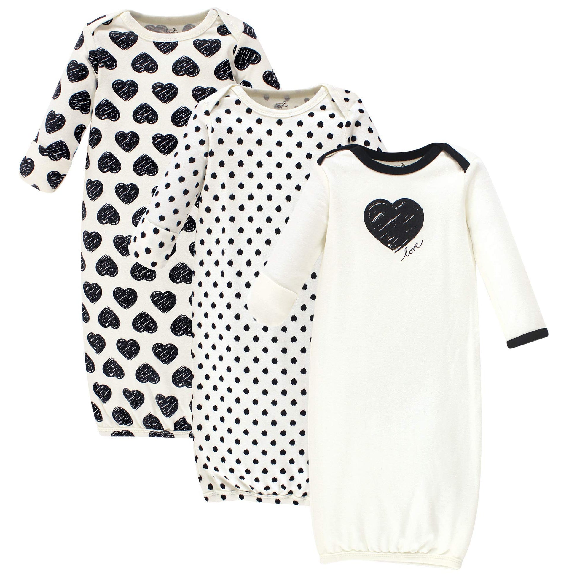 Touched By Nature Unisex Baby Organic Cotton Gowns, Heart, 0-6 Months Us