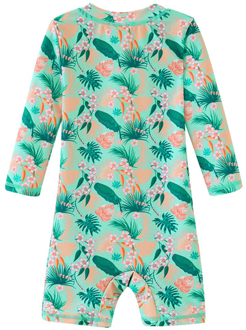 Umelok Infant Swimwear Girls One Piece Full Zip With Long Sleeve Upf 50+ Sun Protection Swimsuit Green-Banana Leaf,3M
