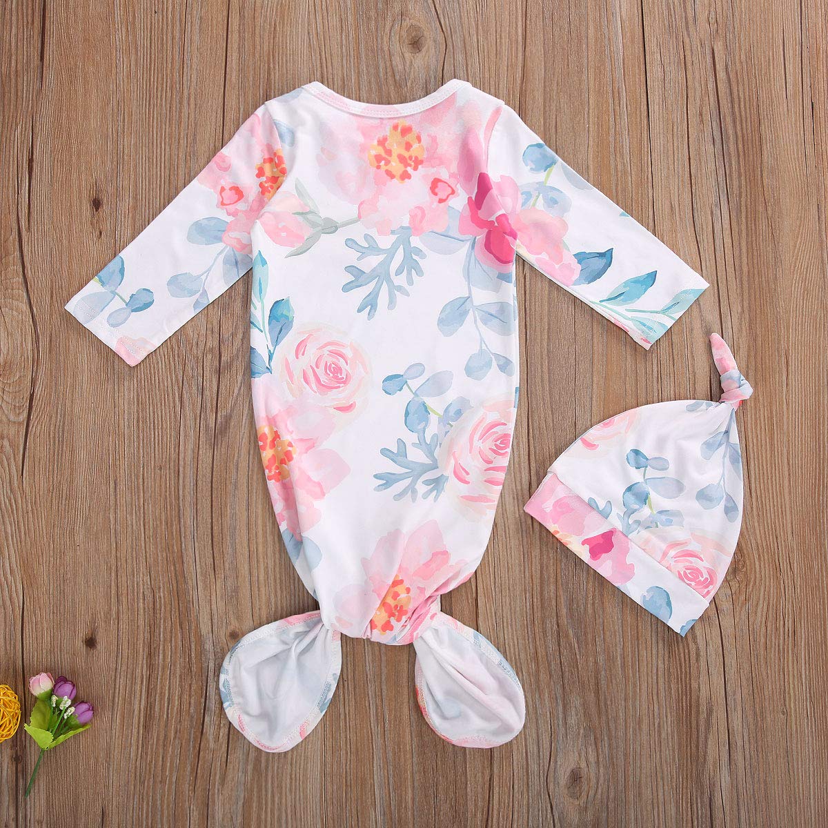Infant Newborn Baby Girls Floral Sleep Gown Headband Sleepwear Romper Sleeping Bags Outfits (Floral&Pink, 0-3 Months)