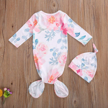 Infant Newborn Baby Girls Floral Sleep Gown Headband Sleepwear Romper Sleeping Bags Outfits (Floral&Pink, 0-3 Months)