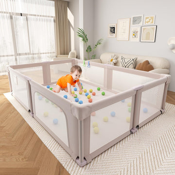 Seeday Foldable Playpen with Mat for Babies and Toddlers, 73 x 61 Baby Play Pen for Indoor & Outdoor, Playard with Soft Breathab