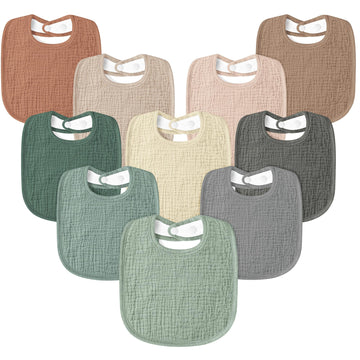 Susurration Muslin Baby Drool Bibs 10Pack Soft Square Adjustable Bandana Bibs For Unisex Baby Girls & Boys (Natural)