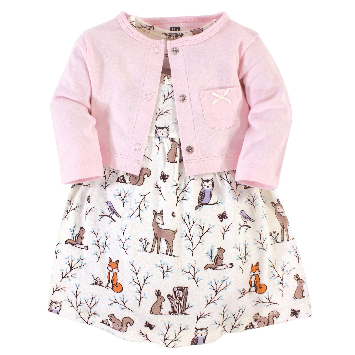 Hudson Baby Baby Girls Cotton And Cardigan Set Casual Dress, Enchanted Forest, 5T Us