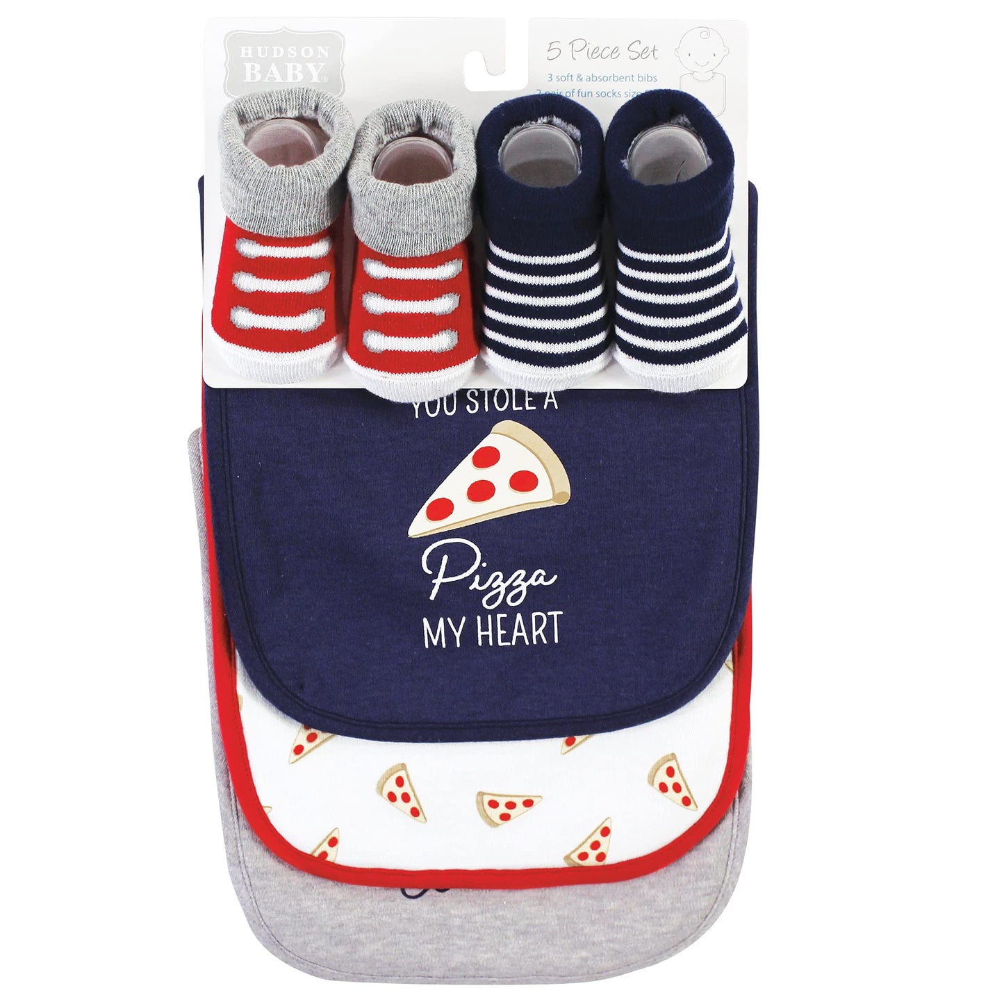 Hudson Baby Unisex Baby Cotton Bib And Sock Set, Pizza, One Size