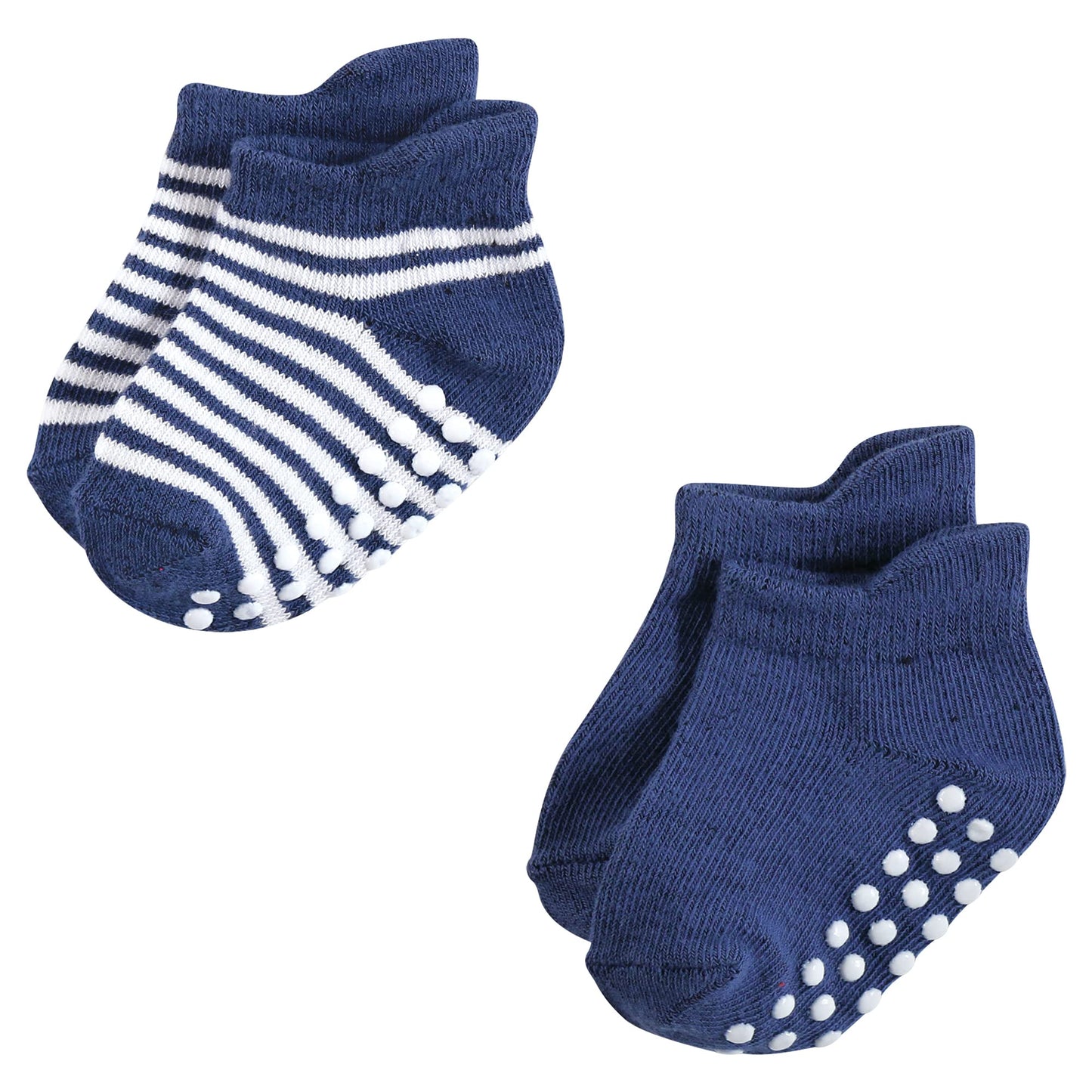 Hudson Baby Unisex Baby Non-Skid No-Show Socks, Blue Tan, 6-12 Months