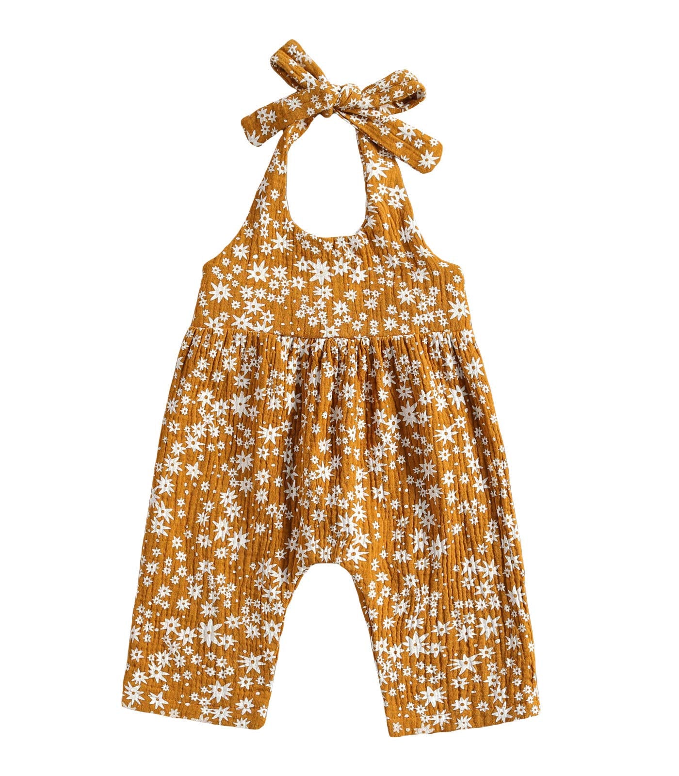 Baby Girls Daisy Playsuits Bodysuit+Headband Print Halter Romper Floral Jumpsuit Infant Summer Clothes (A-Yellow, 0-6 Months)