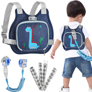 Toddler Harness Leash+ Anti Lost Wrist Link, Accmor Cute Dinosaur Kids Harness With Leash, Foldable Child Leash Baby Walking Wri