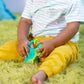 Bright Starts Safari Driver Take Along Toy with Music and Lights, Monkey, On The Go Travel Activity, Unisex, Blue, 3 Months+