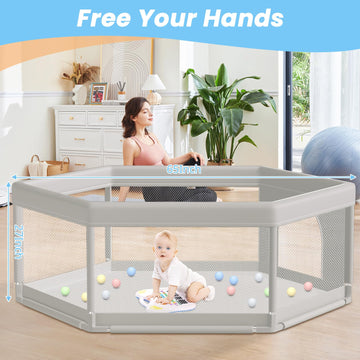Hiaksedt Large Baby Playpen 65X65 Inch, Play Pen For Babies And Toddlers Hexagonal Type Baby Play Yards For Indoor & Outdoor