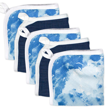 HonestBaby Organic Cotton Washcloth Multi-Pack, 5-Pack Watercolor World/Navy, One Size