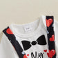 Beqeuewll Valentines Newborn Baby Boy 3Pcs Clothes Infant Long Sleeve Romper Cute Pattern Suspender Pants Overalls Outfits (Firs