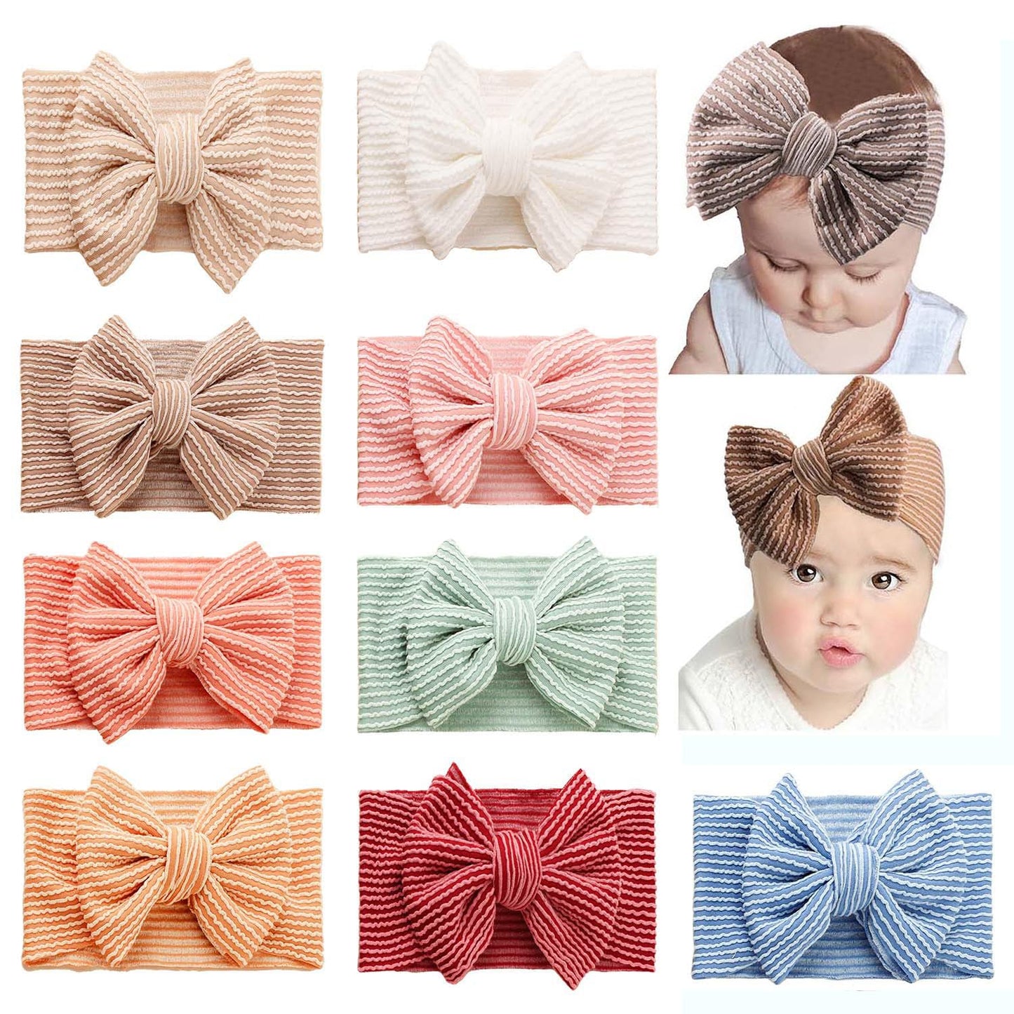 Jiahang Baby Bows Turban Knotted Head Wraps With Strip, Big Hair Bows Cotton Headbands, Stretchy Hair Bands For Newborn Infant T